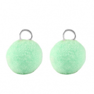 Pendentifs pompon avec anneau 10mm Argent&eacute;-vert menthe