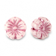 Perles tchèques fleur 9mm Rose magenta métallisé-blanc