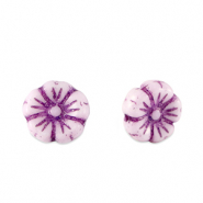 Perles tchèques fleur 7mm Violet impérial-blanc