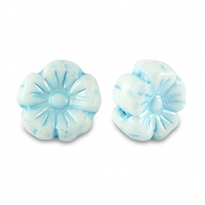 Perles tchèques fleur 9mm Bleu clair métallisé-blanc
