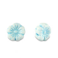 Perles tchèques fleur 7mm Bleu clair métallisé-blanc