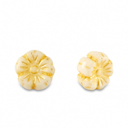Perles tchèques fleur 7mm Jaune citron-blanc