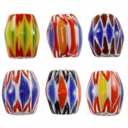 Perles Millefiori tube Multicolore jaune-bleu