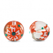 Perles en verre peintes à la main fleur Transparent-rouge blanc