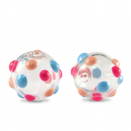 Perles en verre peintes à la main 14mm Transparent-rouge bleu