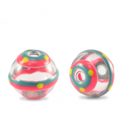 Perles en verre peintes à la main 14mm Transparent-rose gris verdâtre