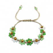 Bracelet perles à facettes fleur Vert multicolore-blanc transparent