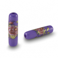 Perles en verre tube fleur Bleu cobalt-rouge rose