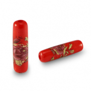 Perles en verre tube fleur Rouge-rouge rose