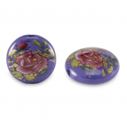 Perles en verre 14mm fleur Bleu cobalt-rouge rose