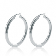 Boucles d'oreilles en acier Inox cr&eacute;oles 50mm Argent&eacute;