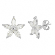 Métal TQ laiton boucles d'oreilles / puces d’oreilles zirconium fleur Argenté