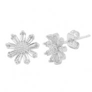Métal TQ laiton boucles d'oreilles / puces d’oreilles zirconium fleur Argenté