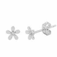 Métal TQ laiton boucles d'oreilles / puces d’oreilles zirconium fleur Argenté