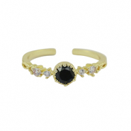 Métal TQ laiton bague zirconium Doré-cristal noir