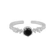 Métal TQ laiton bague zirconium Argenté-cristal noir