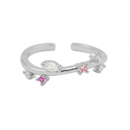 Métal TQ laiton bague zirconium Argenté-cristal rose