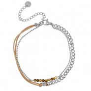 Bracelets en acier Inox duo rangs Argent&eacute;-marron