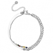 Bracelets en acier Inox duo rangs Argent&eacute;-Blanc