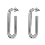 Boucles d'oreilles / puces en acier Inox ovale Argent&eacute;