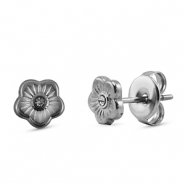 Boucles d'oreilles / puces en acier Inox  fleur Argent&eacute;