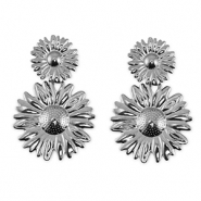 Boucles d'oreilles puces en acier Inox fleur Argenté