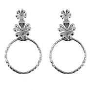 Boucles d'oreilles puces en acier Inox fleur Argenté