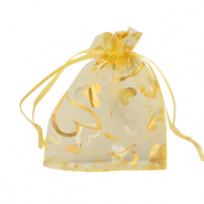 Sachet &agrave; bijoux en organza 9x12cm coeur Jaune-dor&eacute;