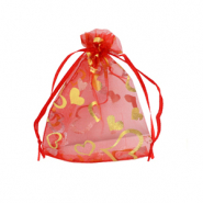 Sachet &agrave; bijoux en organza 7x9cm coeur Rouge-dor&eacute;