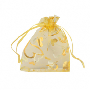 Sachet &agrave; bijoux en organza 7x9cm coeur Jaune-dor&eacute;