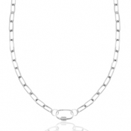 Colliers en acier Inox chaîne maille fermoir ovale Argenté