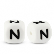 Perles lettres en silicone N Blanc-noir