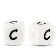 Perles lettres en silicone C Blanc-noir
