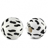 Perles en bois rond 16mm vache Blanc-noir