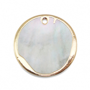 BQ Perles d'eau douce breloque rond Doré-Blanc naturel
