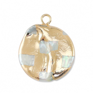 Perles d'eau douce breloque rond Doré-Blanc naturel