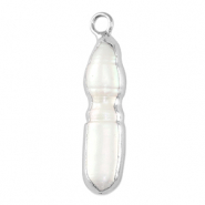 Perles d'eau douce breloque tooth Argenté-Blanc naturel