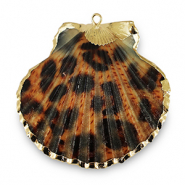 Pendentifs coquillage specials Coquille Saint-Jacques léopard Marron cuivre-doré