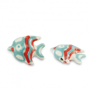 Perles en c&eacute;ramique poisson Turquoise-rouge