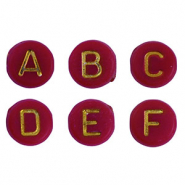 Perles lettres acryliques m&eacute;lang&eacute;es Rouge fonc&eacute;-dor&eacute;