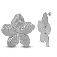 Boucles d'oreilles puces en acier Inox fleur Argenté