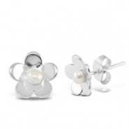 Boucles d'oreilles / puces en acier Inox perles fleur Argenté