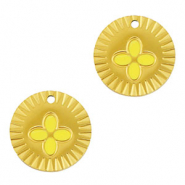 Breloques en acier Inox rond fleur Doré-jaune