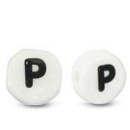 Perles lettres en céramique P Blanc-noir