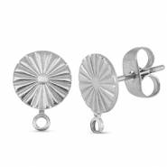 Apprêts en acier Inox boucles d'oreilles / puces d’oreilles rond avec anneau Argenté