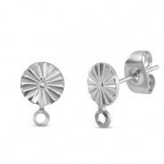 Apprêts en acier Inox boucles d'oreilles / puces d’oreilles rond avec anneau Argenté