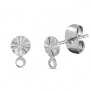 Apprêts en acier Inox boucles d'oreilles / puces d’oreilles rond avec anneau Argenté
