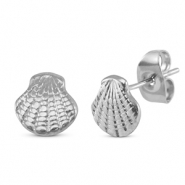 Boucles d'oreilles / puces d’oreilles en acier Inox coquille Argenté