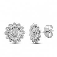 Boucles d'oreilles / puces d’oreilles en acier Inox fleur Argenté