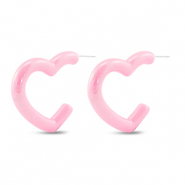 Boucles d'oreilles tendance coeur Rose clair-pearl shine coating